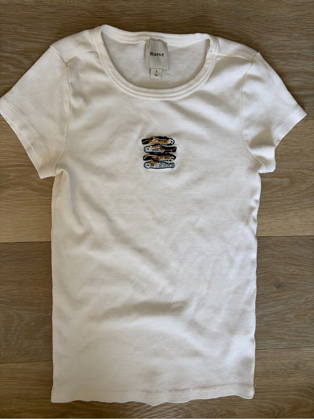 Maeve Anthropologie Beaded Sardine Fish Ribbed Tee Size